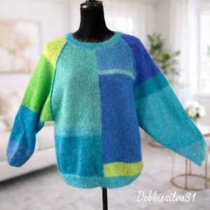 JEANNE PIERRE Turquoise and Mint Knit Sweater